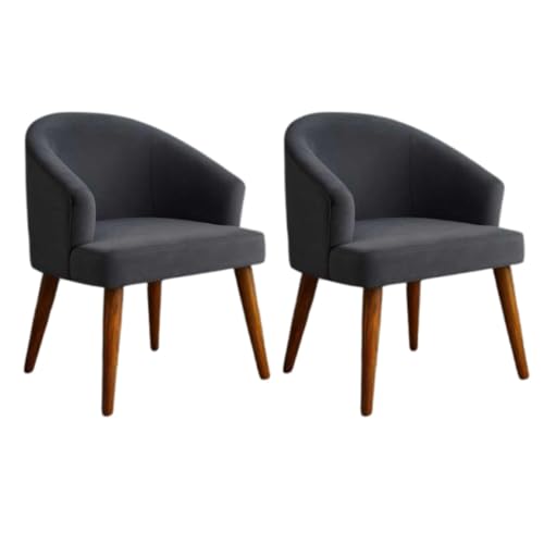 Image of WOODEN SPACE Velvetine Arm Chair for Living Room | Pure Sheesham Wood Legs & Premium Velvet Fabric | Vintage Accent Chair for Home & Office (Gray Pack of 2)
