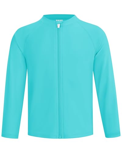 Image of Runhit Boys UPF 50+ Rash Guard Long Sleeve Zip Up 2T to Youth UV Sun Protection Shirt for Beach Surf Fish Quick Dry