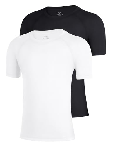Niksa 2/3 Pack Boys Compression Shirt Short Sleeve Undershirt Youth Athletic Shirt Qucik Dry Basketball Football Kids Base Workout T-Shirt A-Black+White*2 M
