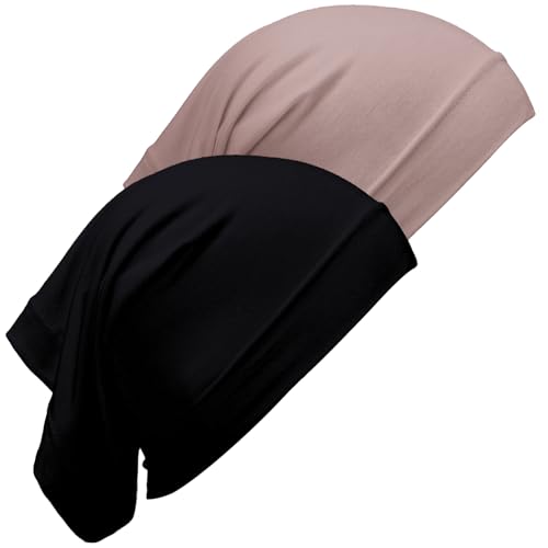Loopeer 2 Pcs Hijab Undercaps No Slip for Women Islamic Muslim Hijab Cap Scarf for Turban Tube Neck Cover(Black Khaki)