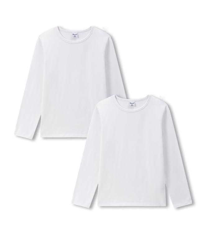 Amomí Camiseta Niño Manga Larga Basica Cuello Redondo Algodón Suave Elastico Otoño Invierno Tallas 3,4,5,6,8,10,12,14 Color Blanco Gris Negro