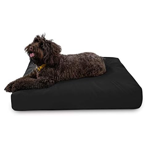 K9 Ballistics Tough Rectangle Pillow Large Dog Bed - Removable Cover, Washable, Durable & Water Resistant Dog Bed Made for Big Dogs 40"x34", Obsidian Black Cover