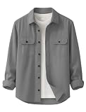 DEELMO Men’s Stylish Cotton Blend Casual Shirt || Full Sleeve Button-Down Shirt with Dual Flap Pockets || Comfortable Breathable Fabric || Perfect for Casual Office and Outing Wear Grey