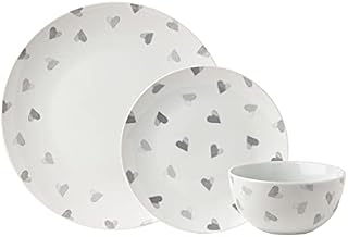 Sabichi Watercolour Heart 12pc White & Grey Dinner Set, Porcelain