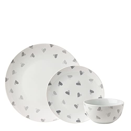Sabichi Watercolor Heart 12-teiliges Tafelservice aus Porzellan in Weiß und Grau Cover