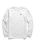Champion Men's Long-Sleeve, Heritage Tee, Heavyweight Crewneck T-Shirt, White C Logo, Large