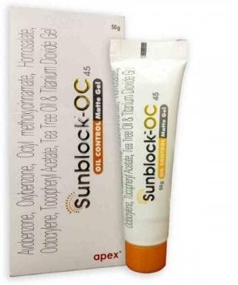 Sunblock Oc SPF 45 sunscreen gel, For all skin type sunscren gel, 50g (pack 1)