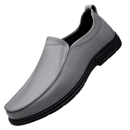 Men Classic Leather Oxford Dress Shoes Slip On Plain Toe Business Formal Tuxedo Casual Comfortable(Grey,7)