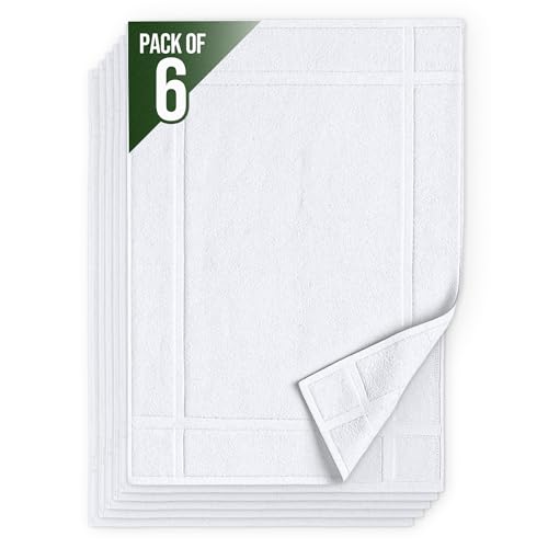 Pearl Linens Pack of 6 100% Cotton Bath Mat Towels, 20x30 inches, Soft & Absorbent Floor Towels for...
