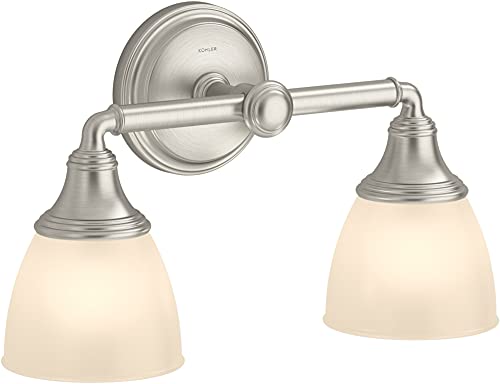 Image of Kohler Devonshire Bathroom Vanity Light Fixture, Wall Sconce Lighting, Position Facing Up or Down, UL Listed, 2 Light, Brushed Nickel
