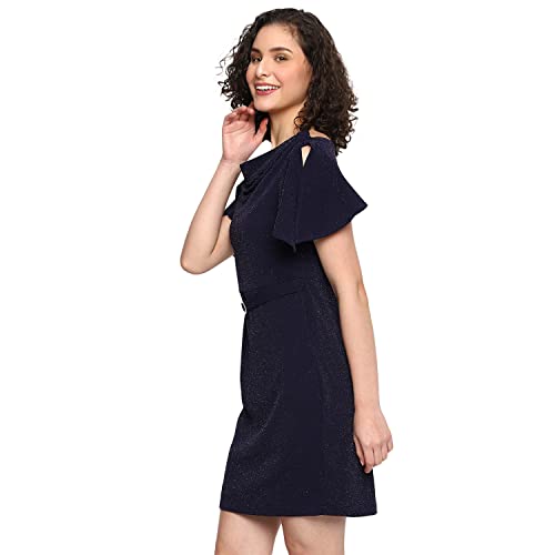 Image of Latin Quarters Solid Polyester Round Neck Women's Midi Dress