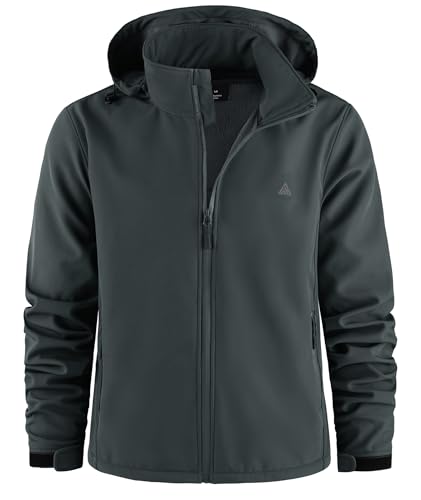 ZITY Jacke Herren Wasserdichte Winterjacke Fleece Kapuzenjacke Hoodie Reißverschluss Mantel mit Taschen Outdoorjacke zum Wandern Camping Angeln,Hellgrau,M