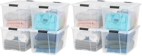 Image of IRIS USA 72 QT Plastic Storage Box with Lid and Latches - 8 Pack - BPA-Free, See-Through Organizing Solution, Durable Nestable Stackable Containers, Secure Pull Handle - Clear