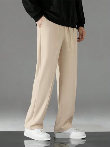 Image of KAJARU Men's Polyester Casual Straight Leg Trousers with Drawstring Waist - Comfortable & Stylish Everyday Wear for Men - Lightweight & Relaxed Fit Pants