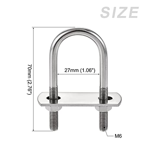 Image of METALLIXITY U Bolts 4 Sets (M6x27x70mm), Round U Bolt 304 Stainless Steel with Accessories - for Construction, Pipe