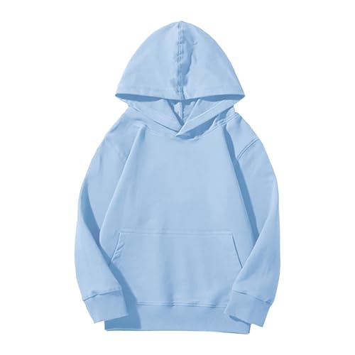 Kids Pullover Hoodies Plain Cute Hoodie Sweatshirts Oversized Thin Lightweight School Tops (Sky Blue, 11-12 Years)