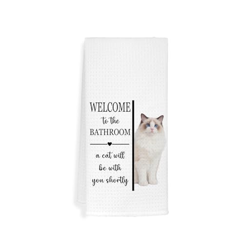 EXUQO Funny Bathroom Hand Towels Dishcloths for Cat Mom Dad