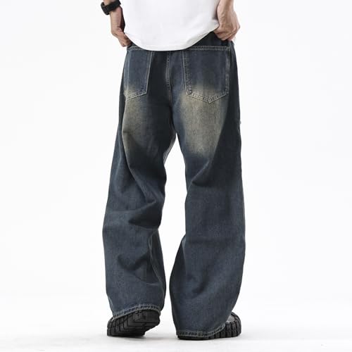 Men's Distressed Ripped Baggy Jeans Wide Leg Grunge Y2K Hip Hop Streetwear Casual Pants3
