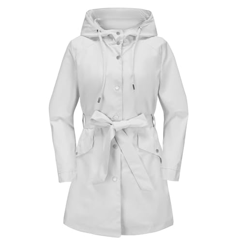 Langer Trenchcoat für Damen, mit Gürtel, wasserdicht, mit Kapuze, Regenmantel, Übergröße, Kordelzug, einfarbig, lässig, winddicht, leicht, atmungsaktiv, Regenmantel,...