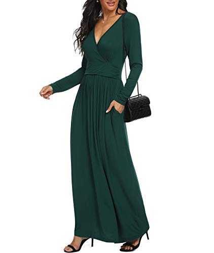 Image of LILBETTER Women Long Sleeve Deep V Neck Loose Plain Long Maxi Casual Dress