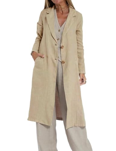 IDEALSANXUN Womens Long Linen Blazer Jackets Casual Lightweight Trench Coat