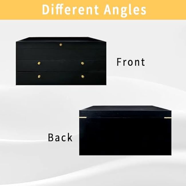 Silverware Storage Box,3 Layers Wooden Silverware Chest Case with Drawer,15.35 x 11.41 Flatware and Utensil Organizer for Kitchen(Flatware Not Included) (Black)