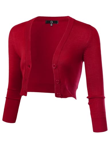 Image of Allsense Women's Cropped Bolero Shrug Cardigan | 3 /4 Sleeve, Button Down, Lightweight Knit Sweater