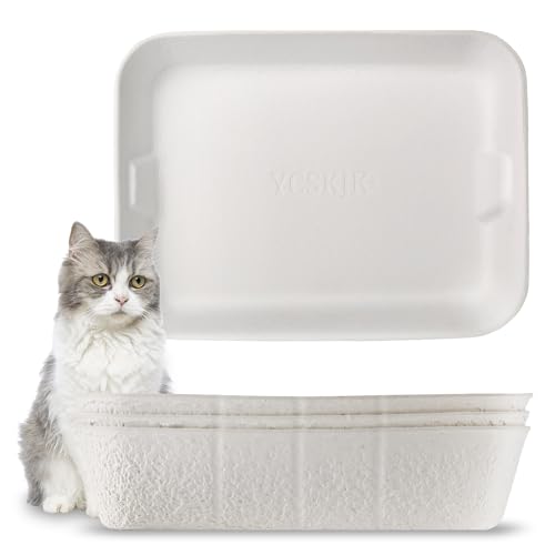 Disposable Cat Litter Box, Sturdy and Durable, Extra Thick, Large Size - 16.2"x12.6"x3.9", Water Resistant and Sustainable, Disposable Litter Boxes for Cats (White, 3-Pack)