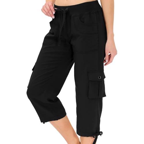 Pantalon cargo tendance pour femme en polyester doux avec poches capris