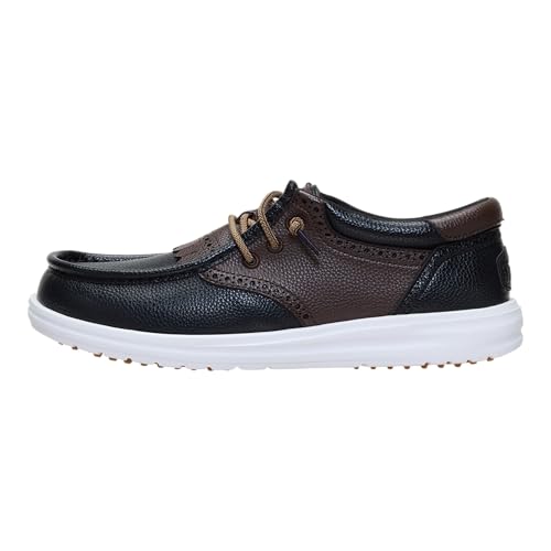 HEYDUDE Men's Wally Golf Classic Slip On Shoe, Black/Delicioso Brown Size 7 | Faux Leather | Spikeless Traction | Lightweight Travel Ready - image 1