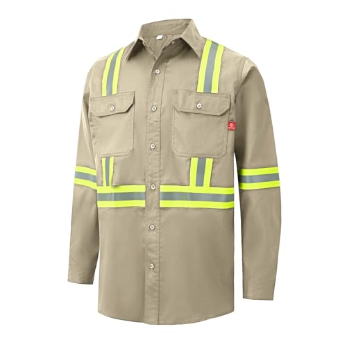 Image of Ousafeve FR Shirts for Men Hi Vis 6.5oz Flame Resistant Welding Shirts | UL Certified, Loose Fit, 100% Cotton, NFPA2112 CAT2 Arc Flash Rated, Fire Retardant Shirt for Men