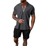 Détails du design : ensemble de 2 pièces, polo à manches courtes, pantalon court, coupe ajustée, uni, décontracté