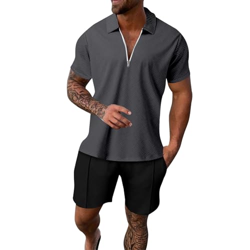 Ensemble t-shirt et short homme gris tenue légère pour éviter la chaleur en été