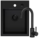Évier complet avec robinet de cuisine assorti - Robinet de couleur assortie avec bec pivotant à 360°, cartouche en céramique durable et montage facile - Idéal pour un design harmonieux de la cuisine
