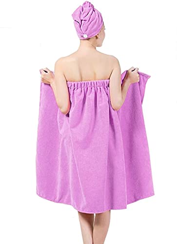 Verve Jelly Women Bath Wrap Towel Water Uptake Fast Drying Terry Robe Bathing Tube Dress with Hat Home Hotel Bathrobes Nightgown for Sauna Beach Pool Gym Travel Purple 01 - Image 2