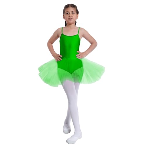 Carnavalife Maillot de Ballet Danza Niña Elástica con Falda Tutu de Tirantes Finos (Verde, 7-9 años)