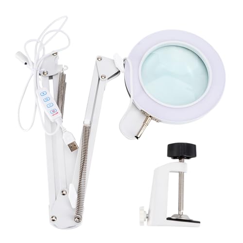 SHINEOFI Lámpara Escritorio LED con Lupa Ajustable para Soldadura y Mantenimiento Brazo Telescópico Clip Metálico Resistente Luz Blanca Ahorro Energético