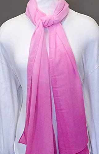 Pink long soft chiffon scarf sheer wrap in shades of light pink to a darker pink ombre color. 68 inches long.2