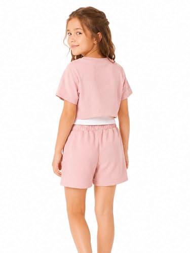 Image of Girl's Summer 3 Piece Outfits Graphic Short Sleeve Crop Top Cami and Shorts Clothes Set