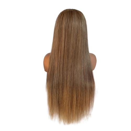Image of Munx Ash Blonde Lace Front Wig Human Hair, Pre Plucked Straight 13x4 Ombre Highlight Wig Human Hair for White Women Natural Hairline Full 180% Density Brown and Blonde Frontal Wigs 18 inch
