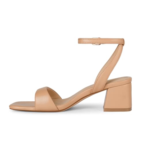 Image of TEAIEUI Block Heels for Women, Square Open Toe Heeled Sandals, Chunky Ankle Strap Shoes for Dress, Party, Prom, Low Heel 2 inch