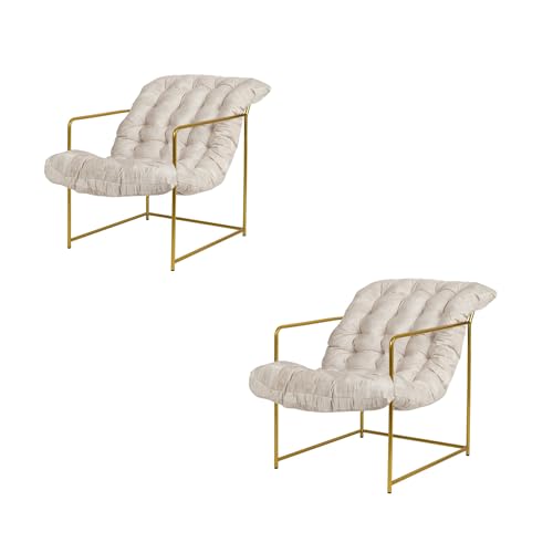 GIA Mid Century Modern Sling Accent Chair for Living Room, Bedroom, and Office,Set of 2,Upholstered in Beige Velvet Fabric with Gold Metal Base by GIA - Used condition - US$72.14