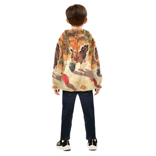 Turkey Playing Bowling in Autumn Toddler Fleece Jacket Girl Boys Hooded Fleece Jacket Coat Warm Outwear Zip-up 3-10T4