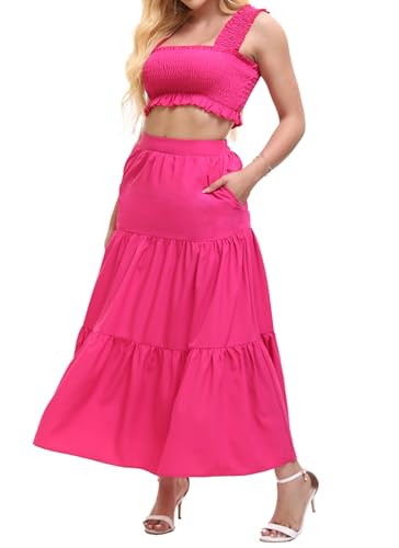 Image of Women's 2 Piece Beach Skirts Sexy Party Dress Crop Top and Long Skirt Sets