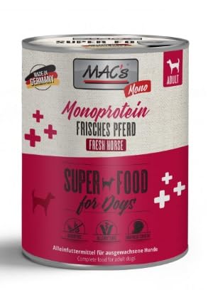Mac´S Dog Nassfutter für empfindliche und allergische Hunde, Tierprotein, 6 Dosen x 800 g (Pferd)