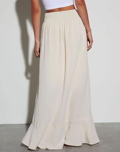 Orchidays Women's Maxi Skirt Flowy Summer Long Skirts Tie Elastic Waist Button Up Slit Front Dresses3