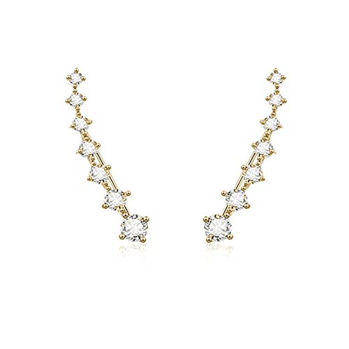 Reffeer Solid 925 Sterling Silver 7 Crystals Cuff Earrings Climber for Women Crawler Earrings Wraps