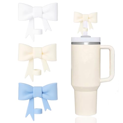 YAYAYOUNG 3 Pcs Classic Bow Straw Covers Cap Toppers Compatible with Stanley 30&40 oz Tumbler Cup,Reusable Cute Silicone Straws Lids Protectors for 0.4 in/10mm Stanley Cups Straws Accessories