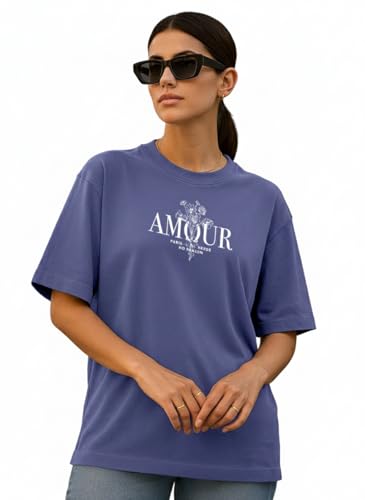 Image of Women's Printed Oversized T-Shirt with Half Sleeves and Round Neck, Soft Spun Fabric for Casual Wear (Size - S-2XL)