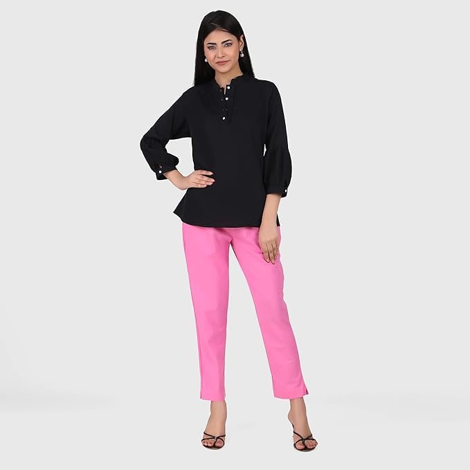 Image of Aarav Fabric Women's 100% Cotton Casual Pant | Ankle Length Regular fit Cotton Trouser | Straight Fit Formal Pants for Kurti, Office, Casual and Daily Outdoor Lifestyle